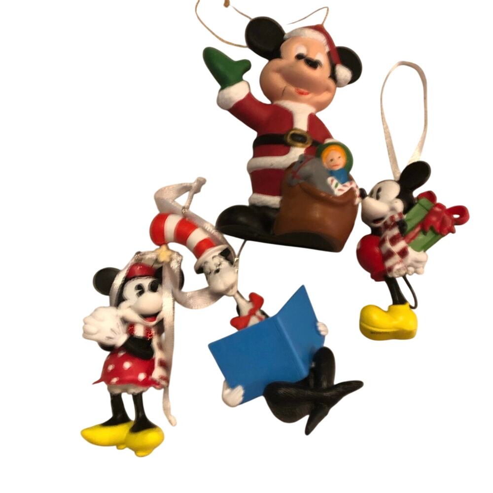 Disney Ornaments 2 Mickey, one each of Minnie and Cat in The Hat. Preowned
